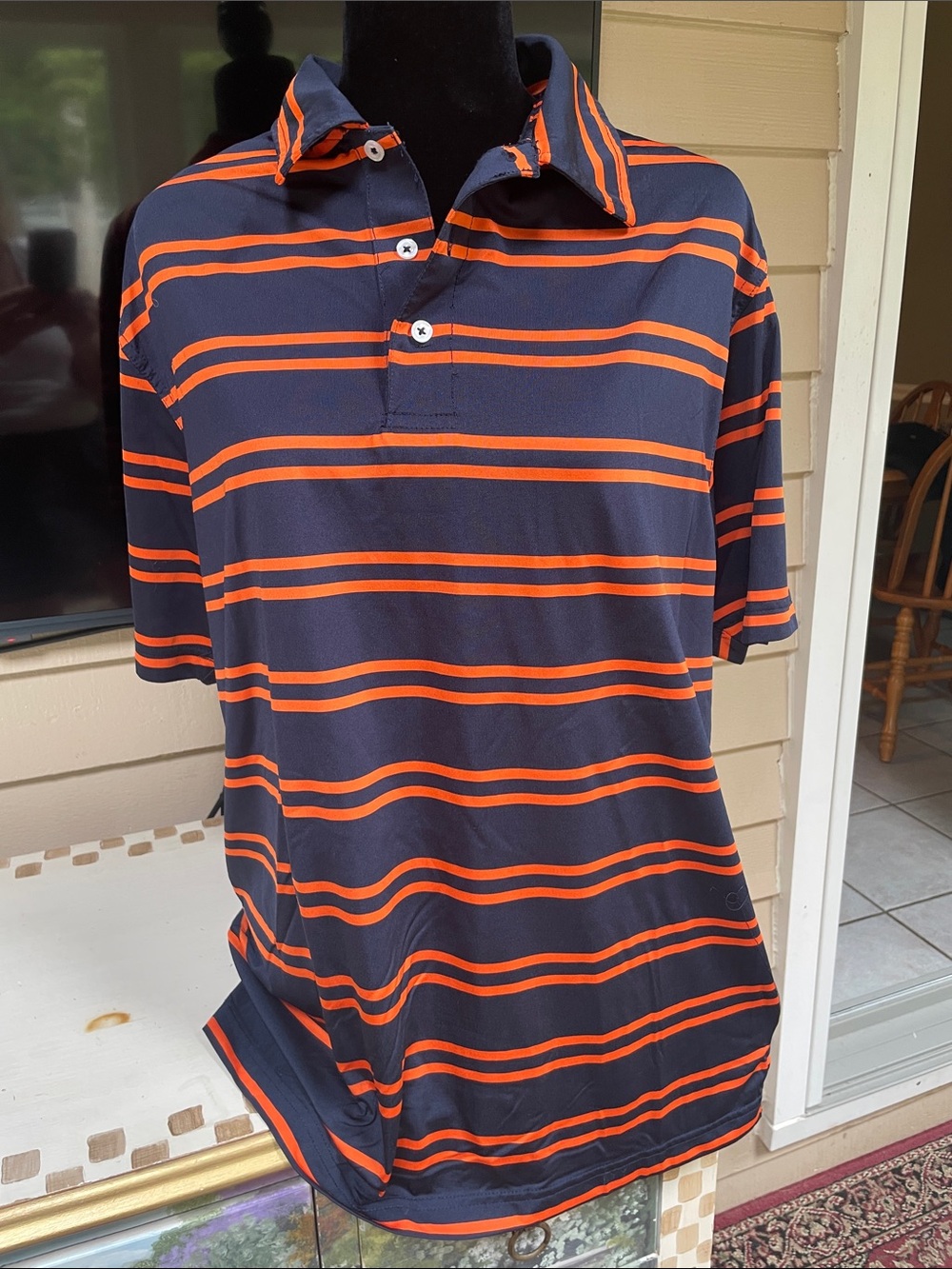 Byron Nelson Navy and Orange Striped Golf Shirt